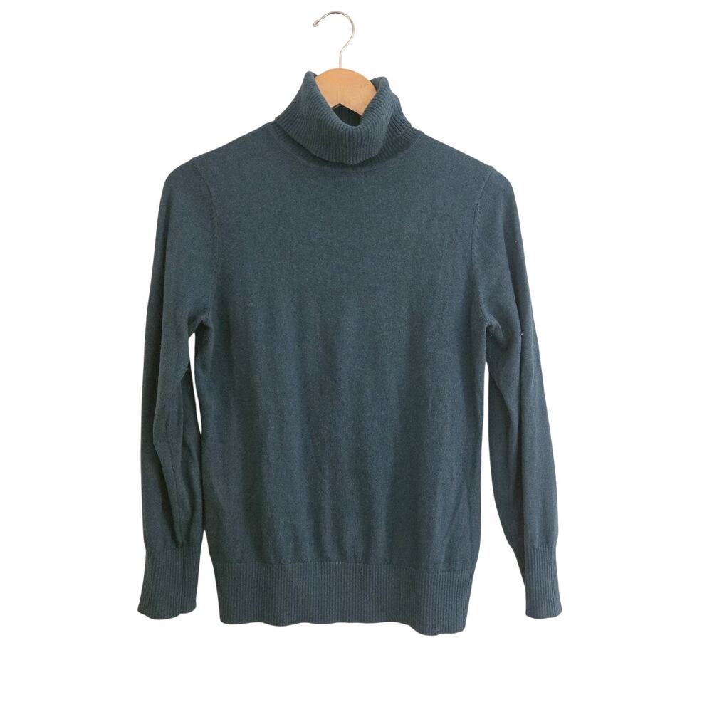 L.L.Bean Deep Teal Cotton Cashmere Turtleneck Sweater Size Small